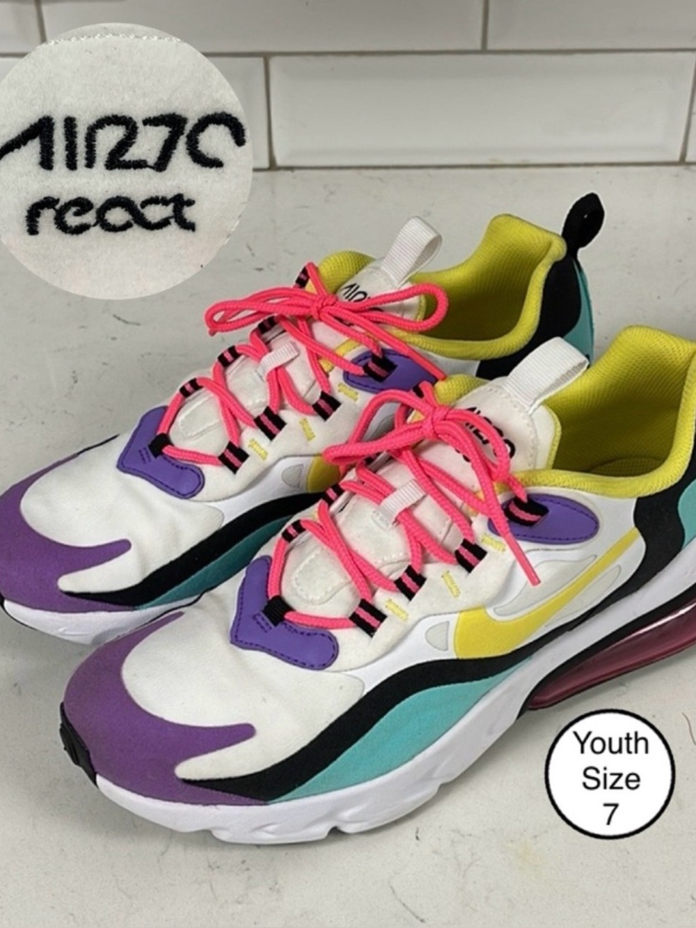 Nike Air Max 270 React Youth Size 7Y Geometric Art Running Sneakers BQ0103-101